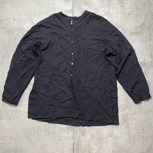 Eileen Fisher 100% Silk Button‎ Up Tunic Blouse Size Medium Black Shirt